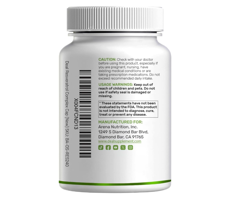 Resveratrol 2000 mg Deal Supplement | 240 cápsulas | Con NAD, Quercetina, Cúrcuma, Semilla de Uva | Antioxidante de envejecimiento saludable