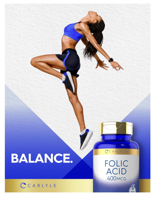 Ácido fólico Carlyle 400 mcg | 400 tabletas | Vegetariano, sin OMG