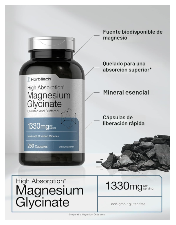 Glicinato de magnesio Horbäach | 1330 mg | 250 cápsulas