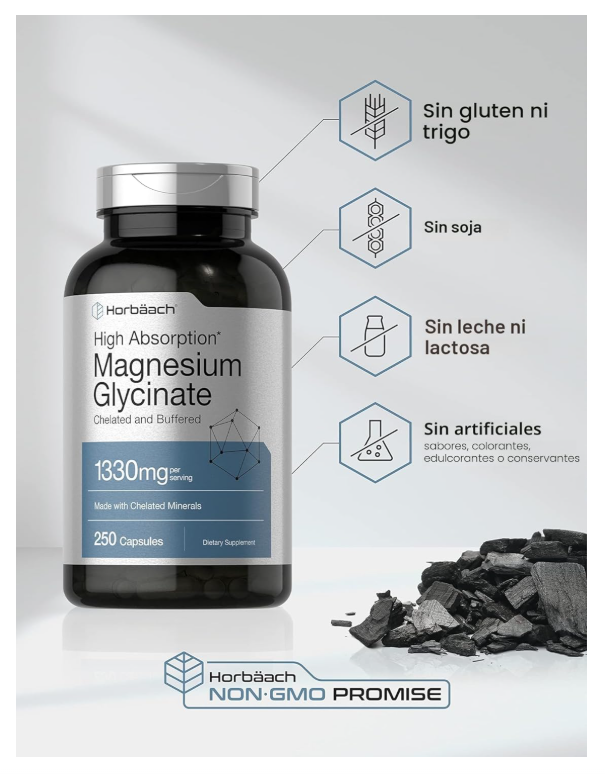Glicinato de magnesio Horbäach | 1330 mg | 250 cápsulas