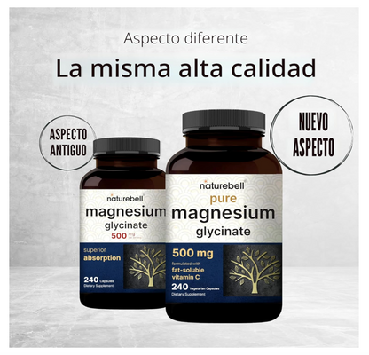 Glicinato de Magnesio Naturebell | 500 mg | 240 unidades | 100 % quelado y purificado