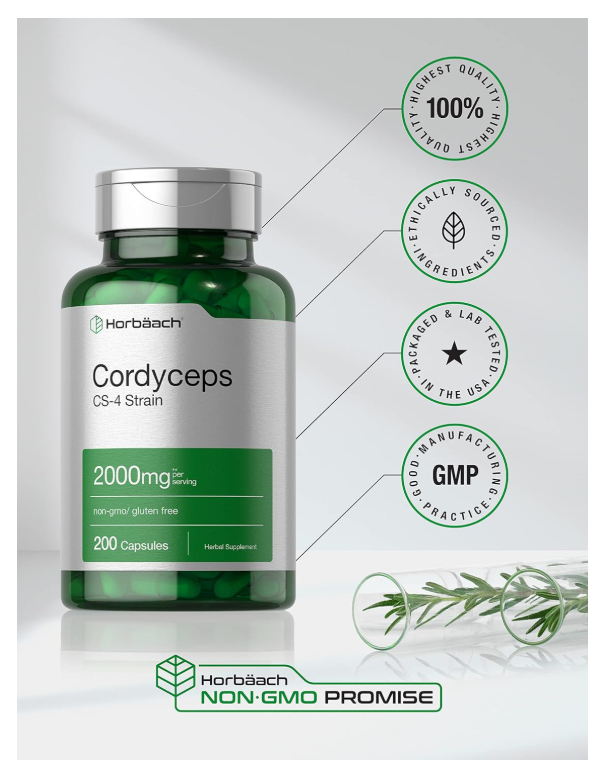 Cordyceps Horbäach | 2000 mg | 200 unidades | Cepa CS-4