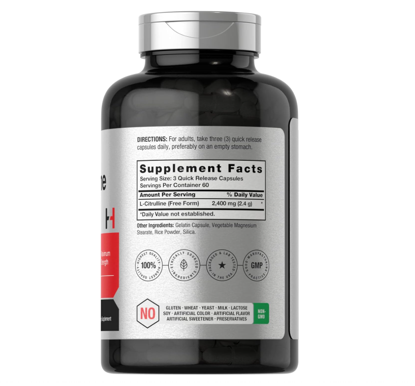 L Citrulina  | 2400 mg | 180 cápsulas | Máxima fuerza y forma libre
