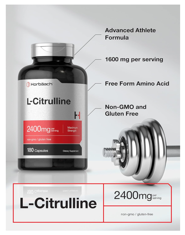 L Citrulina  | 2400 mg | 180 cápsulas | Máxima fuerza y forma libre