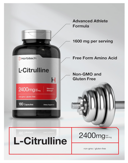 L Citrulina  | 2400 mg | 180 cápsulas | Máxima fuerza y forma libre