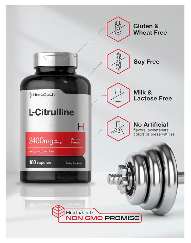 L Citrulina  | 2400 mg | 180 cápsulas | Máxima fuerza y forma libre