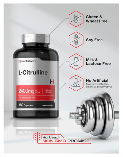 L Citrulina  | 2400 mg | 180 cápsulas | Máxima fuerza y forma libre