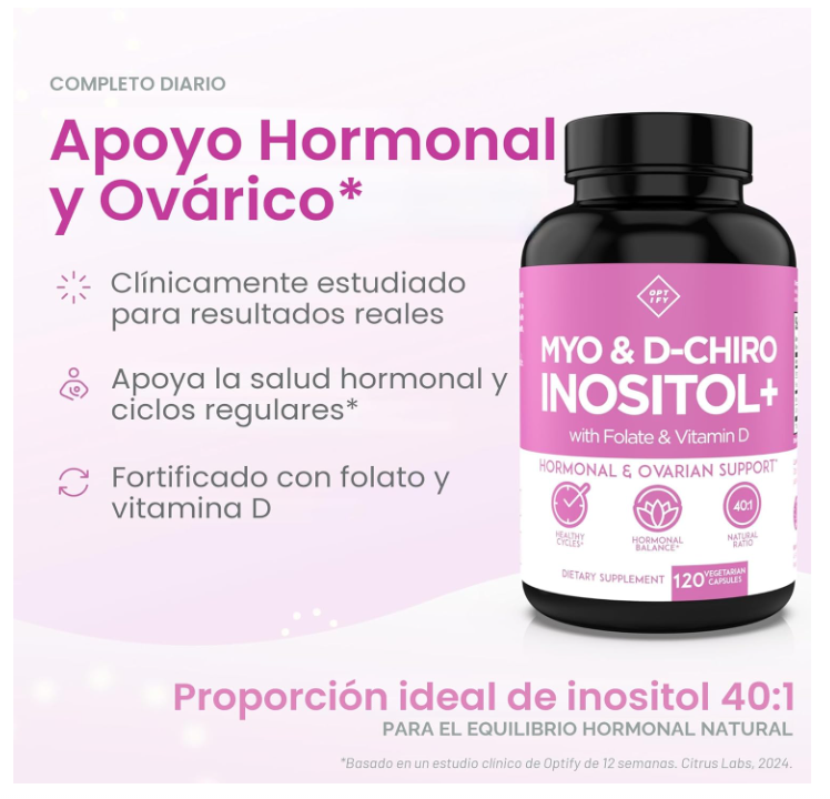 Mio-inositol y D-Chiro inositol | Proporción 40:1 más folato y vitamina D | 120 Uds
