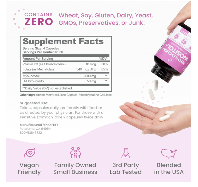 Mio-inositol y D-Chiro inositol | Proporción 40:1 más folato y vitamina D | 120 Uds
