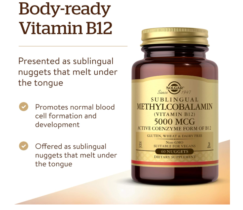 Metilcobalamina Solgar (Vitamina B12) | 5000 mcg | 60 Tabletas