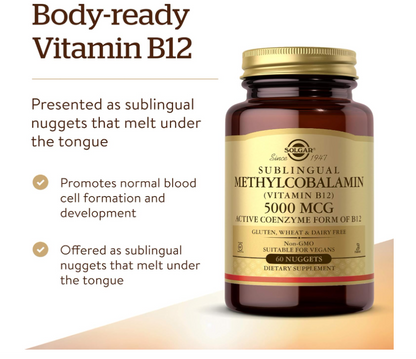Metilcobalamina Solgar (Vitamina B12) | 5000 mcg | 60 Tabletas