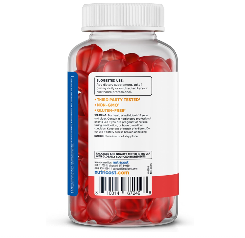 Vinagre de sidra de manzana Nutricost | 500 mg | 120 gomitas | sabor a manzana