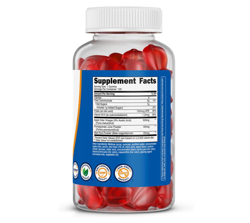 Vinagre de sidra de manzana Nutricost | 500 mg | 120 gomitas | sabor a manzana