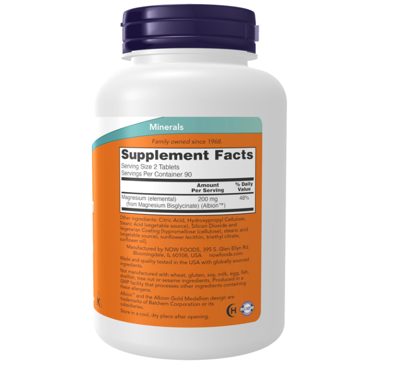 Glicinato de magnesio NOW  | 100 mg | 180 Tabletas