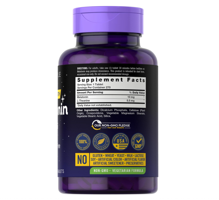 Melatonina Carlyle | 10mg | 270 Tabletas | con L-Teanina