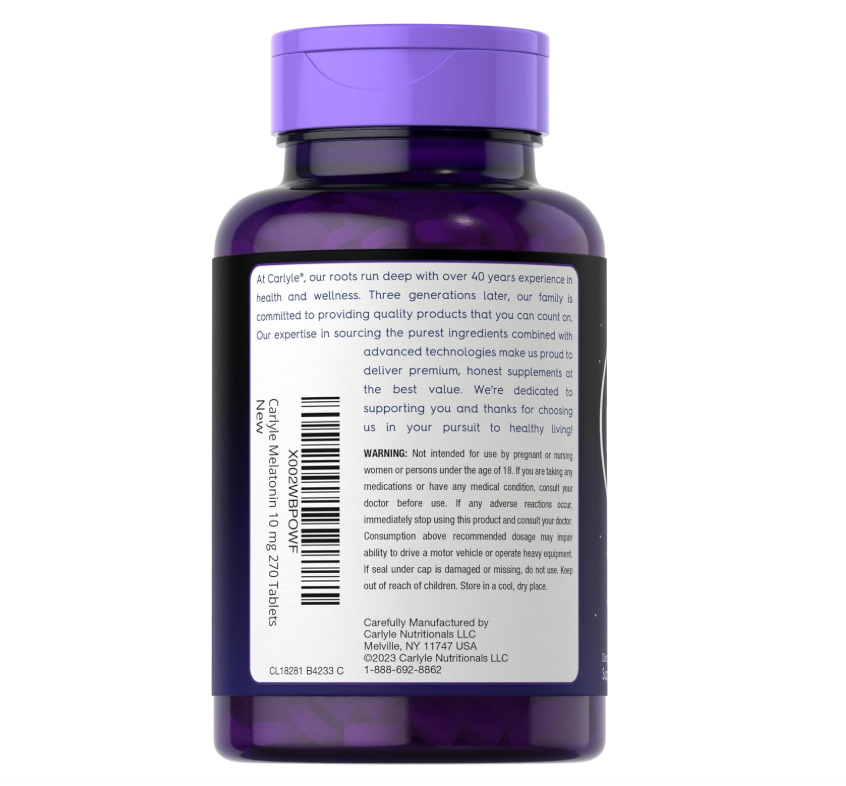 Melatonina Carlyle | 10mg | 270 Tabletas | con L-Teanina