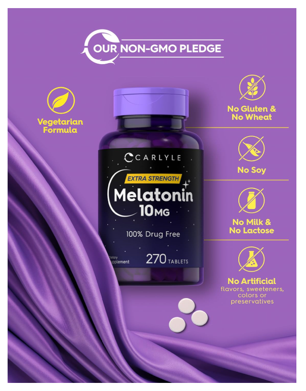 Melatonina Carlyle | 10mg | 270 Tabletas | con L-Teanina