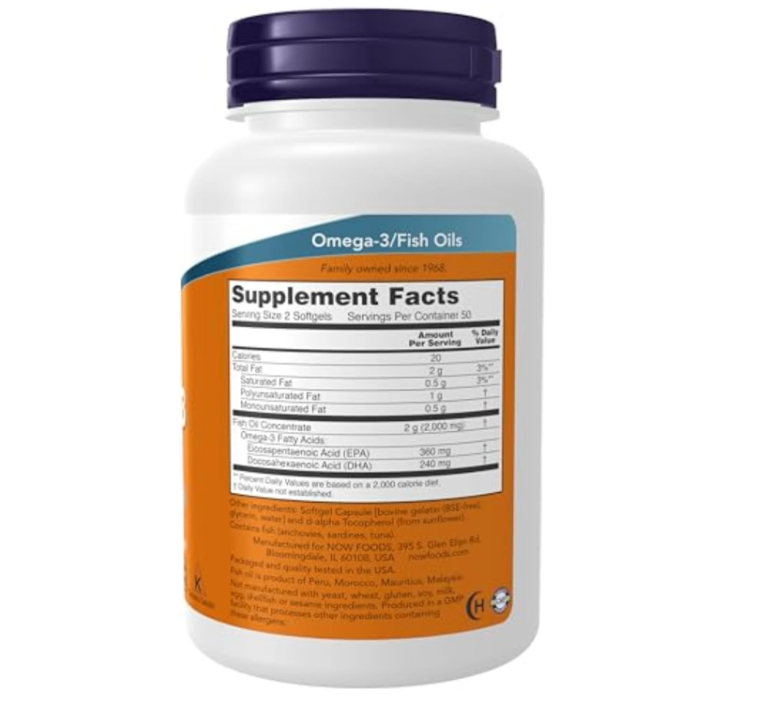 Omega-3 NOW | 180 EPA / 120 DHA | Destilado Molecularmente | 100 cápsulas blandas