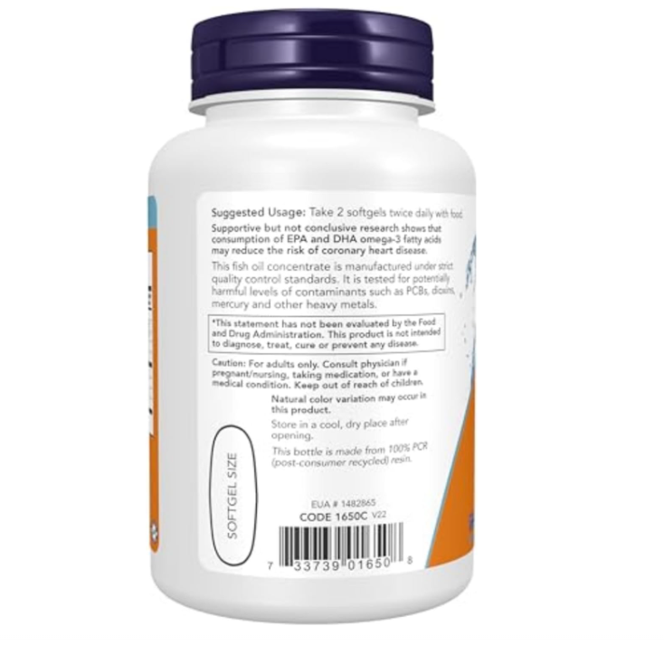 Omega-3 NOW | 180 EPA / 120 DHA | Destilado Molecularmente | 100 cápsulas blandas