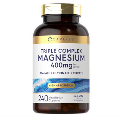 Complejo triple de magnesio Carlyle | 400 mg | 240 cápsulas | Malato de magnesio, glicinato y citrato