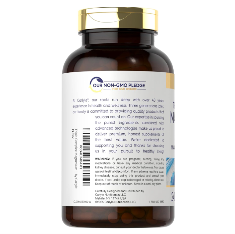 Complejo triple de magnesio Carlyle | 400 mg | 240 cápsulas | Malato de magnesio, glicinato y citrato