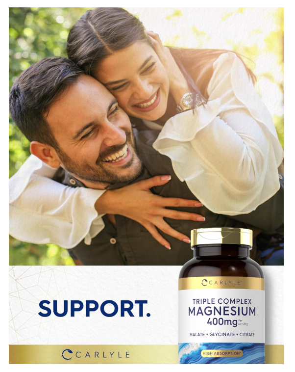 Complejo triple de magnesio Carlyle | 400 mg | 240 cápsulas | Malato de magnesio, glicinato y citrato