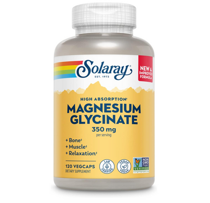 Glicinato de Magnesio Solaray | Con BioPerina, alta absorción | 120 Cápsulas