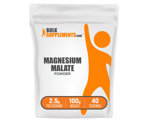 Malato de Magnesio en Polvo BulkSupplements | Alta Biodisponibilidad | 2.5g por Porción, 100g (85g)