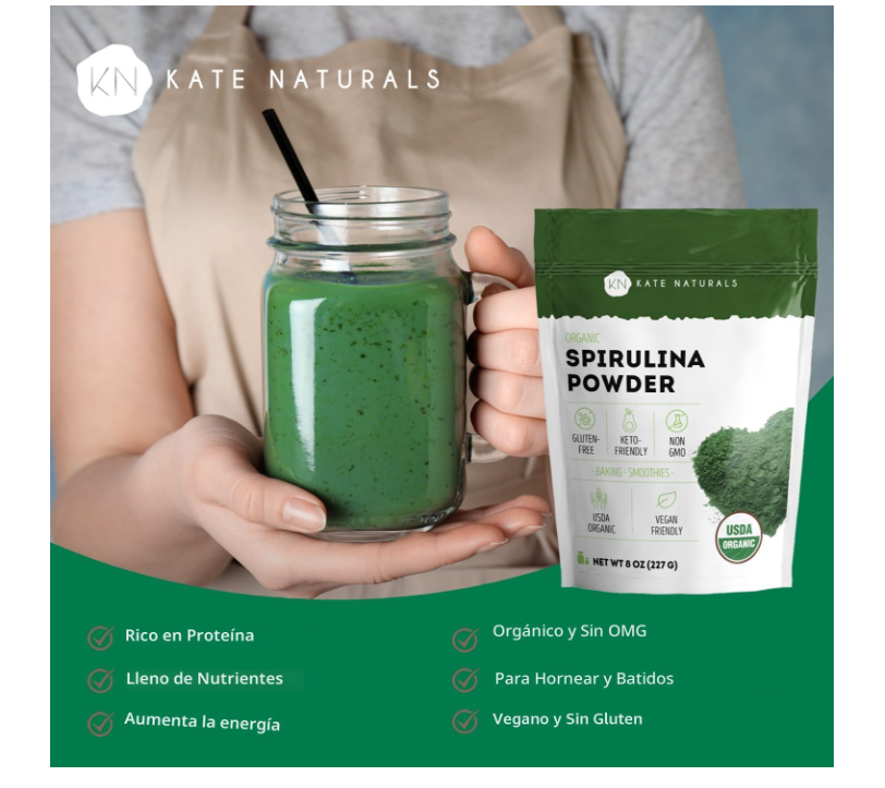 Espirulina en Polvo Kate Naturals | Apoyo Inmunológico y antioxidantes | 8 onzas