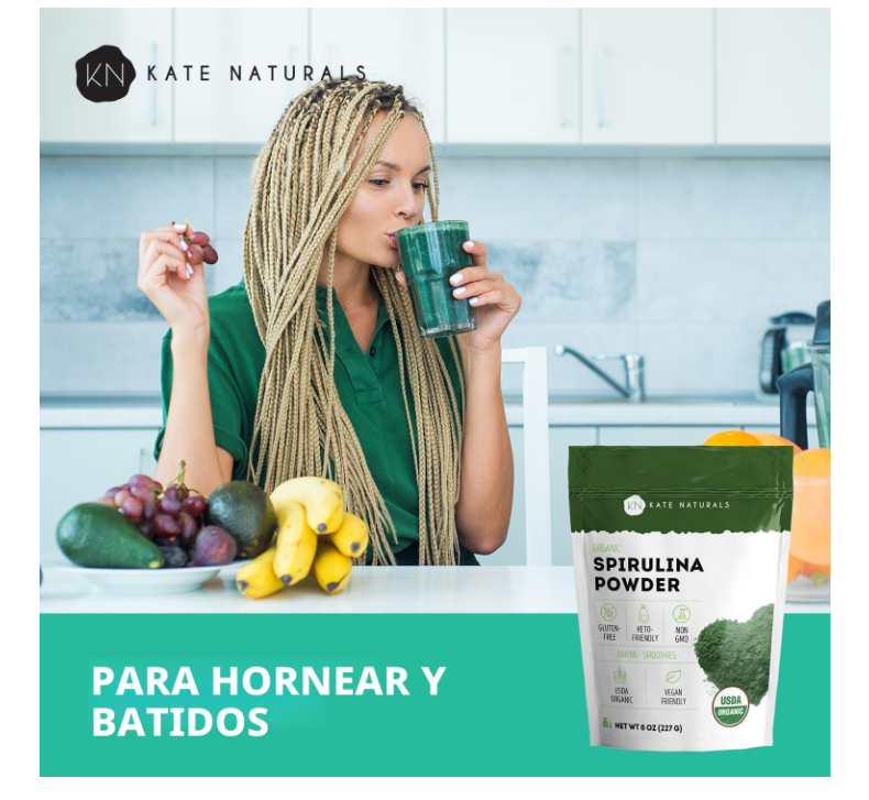 Espirulina en Polvo Kate Naturals | Apoyo Inmunológico y antioxidantes | 8 onzas