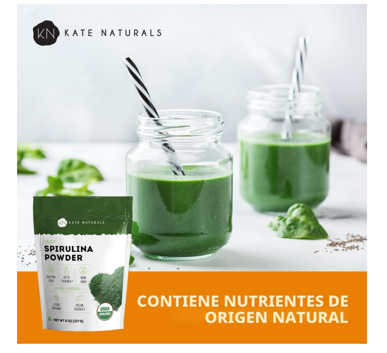 Espirulina en Polvo Kate Naturals | Apoyo Inmunológico y antioxidantes | 8 onzas