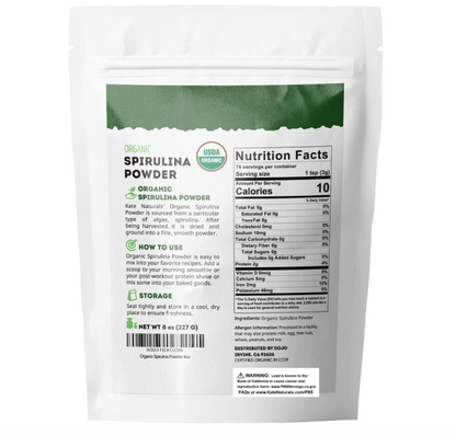 Espirulina en Polvo Kate Naturals | Apoyo Inmunológico y antioxidantes | 8 onzas