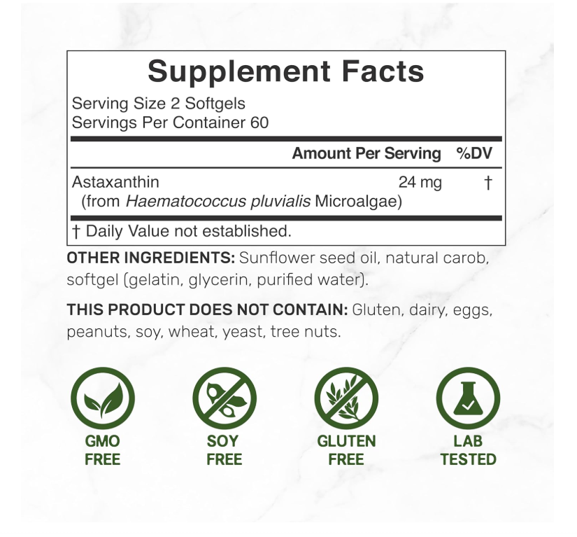 Astaxantina 24 mg | 120 Cápsulas Blandas | Microalgas de Doble Potencia