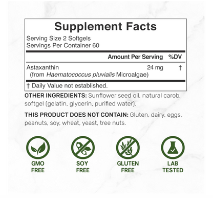 Astaxantina 24 mg | 120 Cápsulas Blandas | Microalgas de Doble Potencia