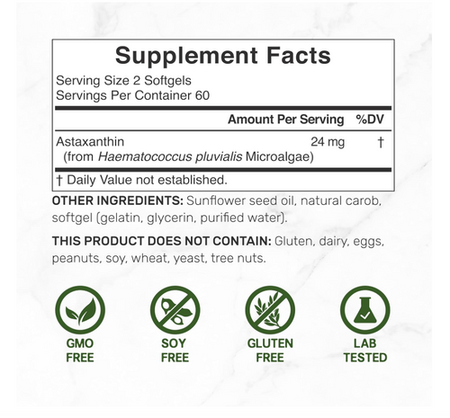 Astaxantina 24 mg | 120 Cápsulas Blandas | Microalgas de Doble Potencia