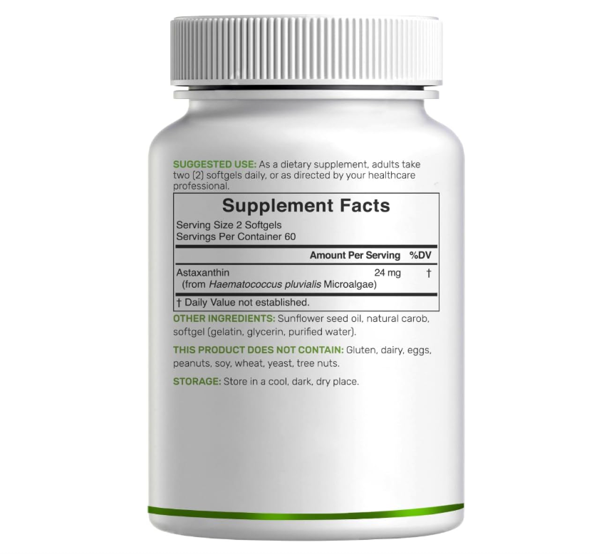 Astaxantina 24 mg | 120 Cápsulas Blandas | Microalgas de Doble Potencia