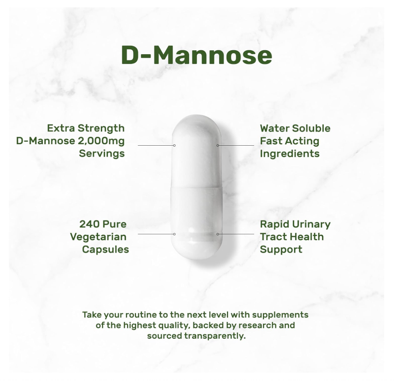 D Mannose Deal Supplent | 500mg | (2,000 mg por porción), 240 Cápsulas