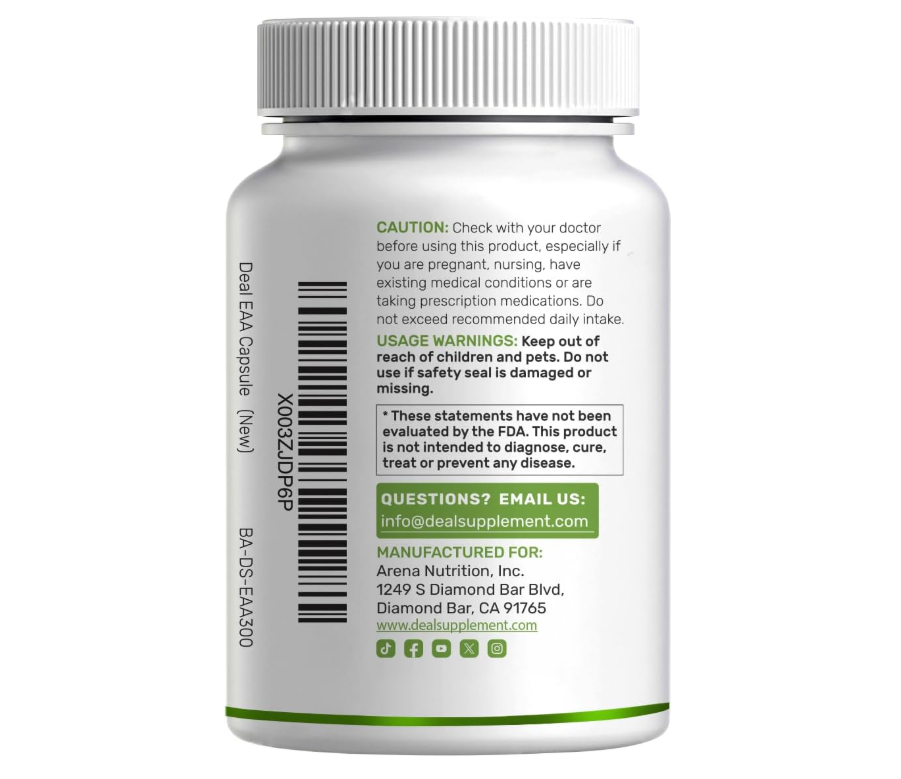 Amino Ácidos Esenciales (EAA) Deal Supplemet | 2000mg | 300 Cápsulas