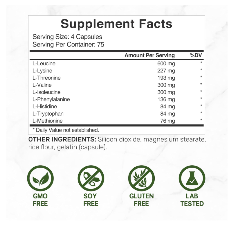 Amino Ácidos Esenciales (EAA) Deal Supplemet | 2000mg | 300 Cápsulas
