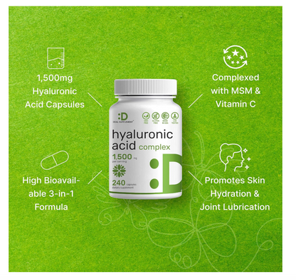 Ácido Hialurónico Deal Supplement | 1,500 mg | 240 cápsulas | con MSM y vitamina C