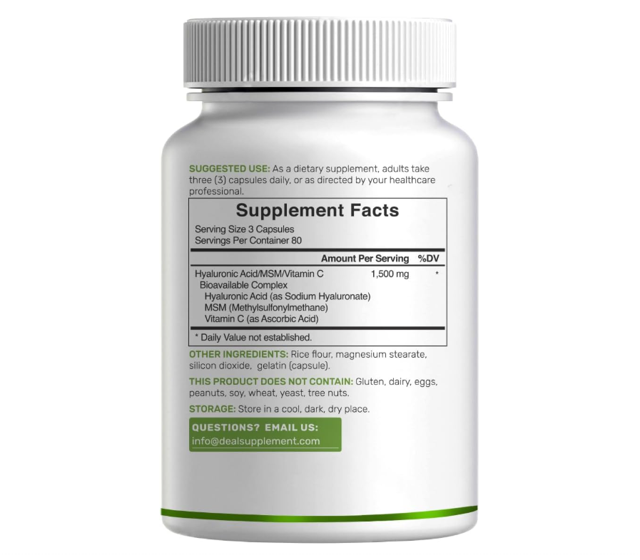 Ácido Hialurónico Deal Supplement | 1,500 mg | 240 cápsulas | con MSM y vitamina C