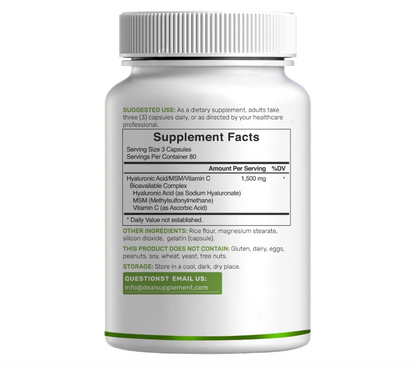 Ácido Hialurónico Deal Supplement | 1,500 mg | 240 cápsulas | con MSM y vitamina C