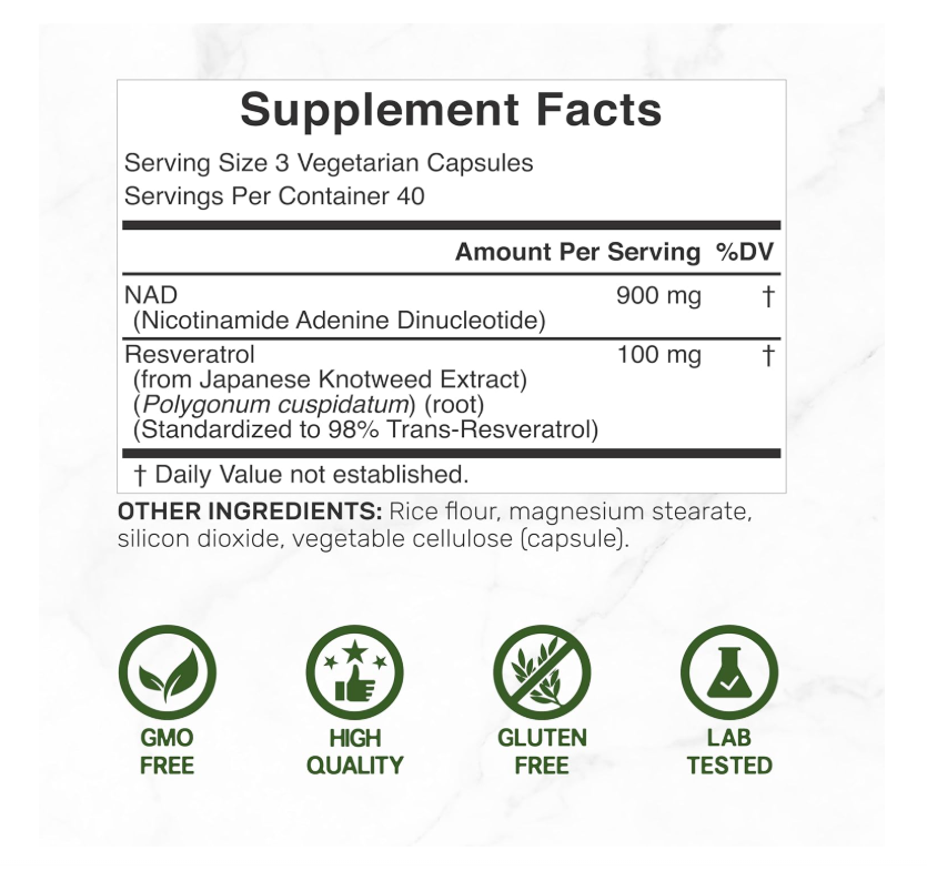 NAD + Resveratrol Deal Supplement  |1000 mg | 120 cápsulas