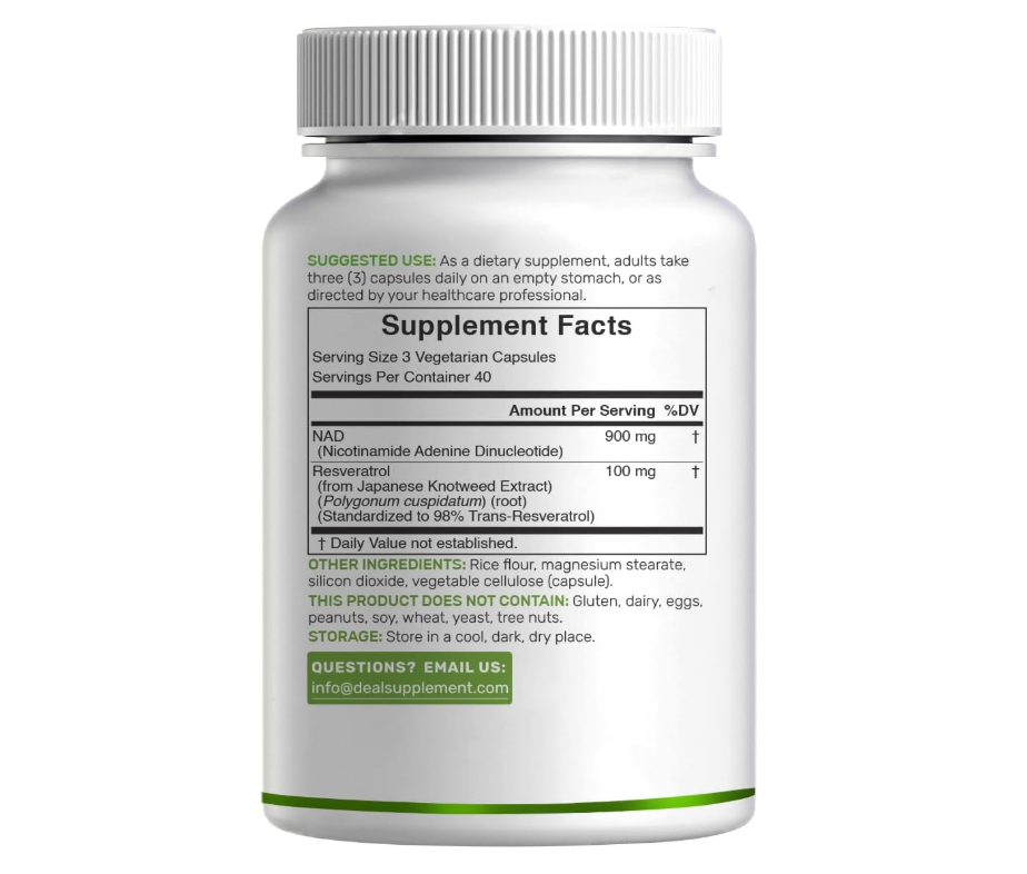 NAD + Resveratrol Deal Supplement  |1000 mg | 120 cápsulas
