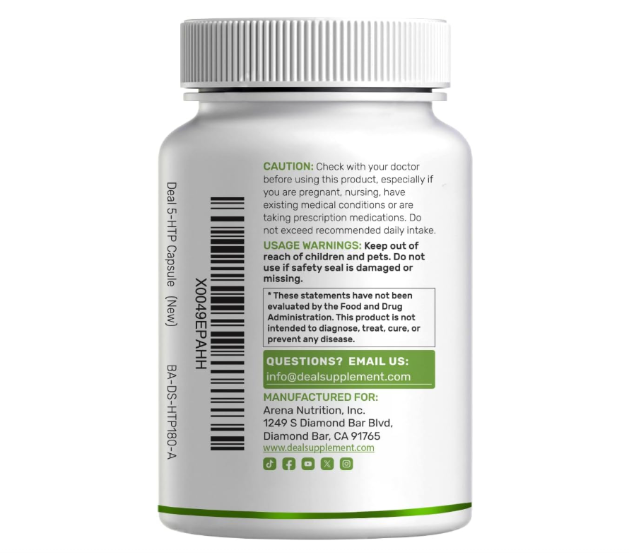 5-HTP Deal Supplemet | 200mg | 240 cápsulas | Fórmula 4 en 1 | Plus Active L Theanine, L triptófano y GABA