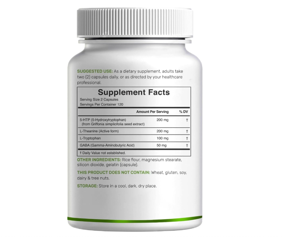 5-HTP Deal Supplemet | 200mg | 240 cápsulas | Fórmula 4 en 1 | Plus Active L Theanine, L triptófano y GABA