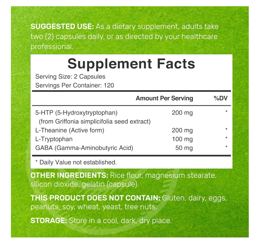5-HTP Deal Supplemet | 200mg | 240 cápsulas | Fórmula 4 en 1 | Plus Active L Theanine, L triptófano y GABA