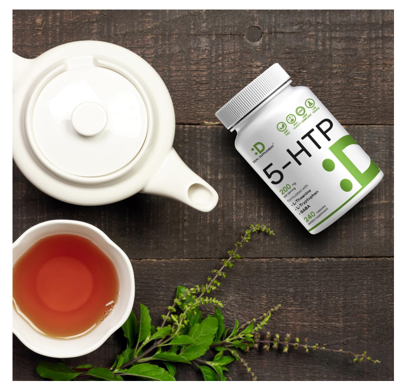 5-HTP Deal Supplemet | 200mg | 240 cápsulas | Fórmula 4 en 1 | Plus Active L Theanine, L triptófano y GABA