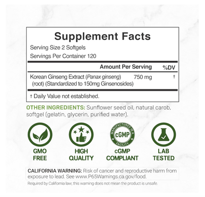 Ginseng Panax Rojo Coreano Deal Supplement | 7500 mg | 240 cápsulas blandas