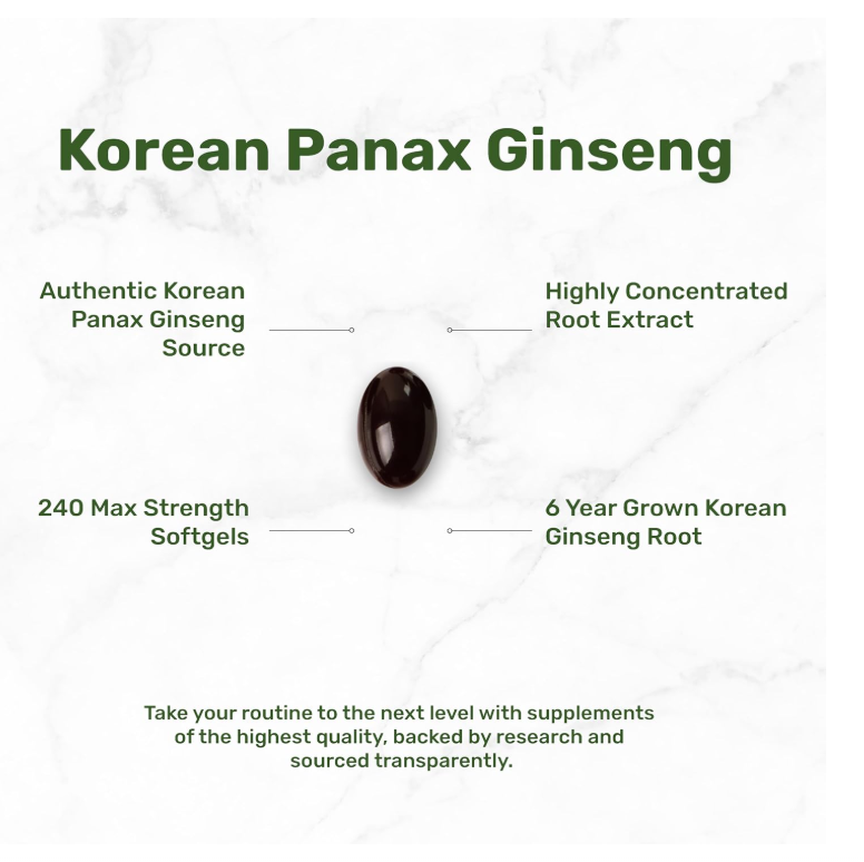Ginseng Panax Rojo Coreano Deal Supplement | 7500 mg | 240 cápsulas blandas